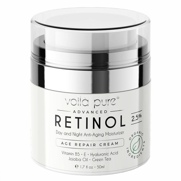 Voila Pure - 2.5% RETINOL CREAM - Moisturizer - For Face and Neck - Slow Release Retinol - Infused With Hyaluronic Acid & Vitamin E