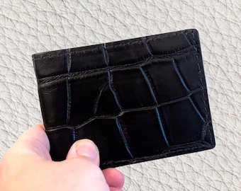 Hand-Stitched Personalized Alligator Wallet, ID Bifold, Handmade Mens Wallet, Genuine Alligator Leather, Bespoke Custom Billfold, Monogram