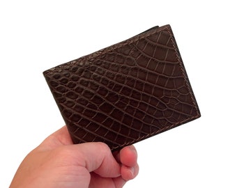 Hand-Stitched Personalized Bifold Alligator Wallet, Handmade Mens Wallet, Genuine Alligator Leather, Bespoke Custom Billfold, Monogram