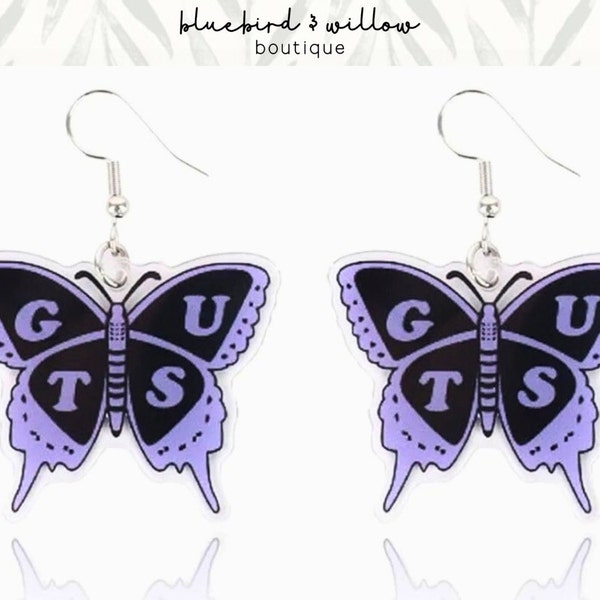 Olivia's GUTS inspired Earrings - great for Rodrigo fans, music lovers, and gifts.  Perfect for GUTS Tour outfits.  Sour Vampire Free Ship