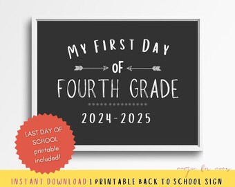 学校初日の印刷可能なサイン | 即時ダウンロード | 4 年生 | 白黒