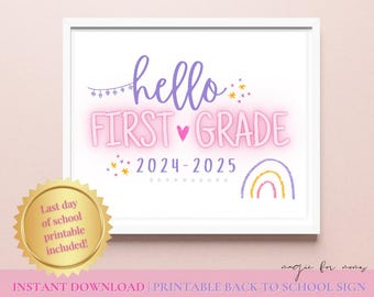 学校の初日 1 年生 印刷可能な虹 | 即時ダウンロード | 写真サイン | こんにちは 1 年生