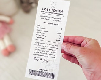 歯の妖精の編集可能な印刷可能なダウンロード | 歯を失った領収書 | Canva テンプレート | すぐにダウンロード