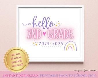 2年生の初登校日 レインボー | 印刷可能 | すぐにダウンロード | こんにちは、2年生