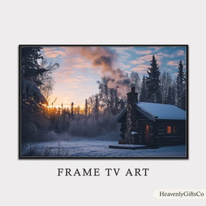 Winter Landscape Frame TV Art, Cozy Cabin Snow Print, Frame TV Modern Art, Nature Inspired Print, Digital Download Art