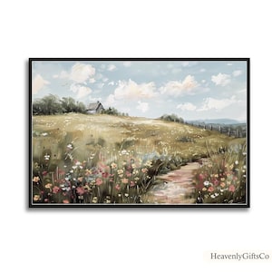 Wildblumen Feld Kunst, Wildblumen Weg Kunst, Wildblumen Wiese Wand Kunst, Landschaftskunst, Bauernhaus Dekor, digitaler Download