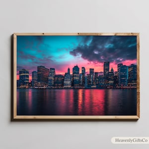 Boston Wall Art, Boston Skyline Wall Art, Sunset Aesthetic Wall Art, Printable Urban Wall Art, Digital Wall Hanging Art