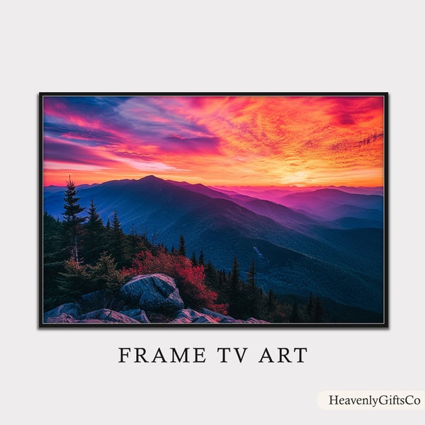 Mountain Artwork Frame TV Art, Sunrise Over Majestic Mountains TV Modern Art, Nature Inspired Print, Digital Download Art