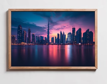 Dubai Wall Art, Cityscape Skyline Wall Art, Sunset Trendy Wall Art, Urban Wall Hanging Art, Digital Printable Wall Art, Instant Download
