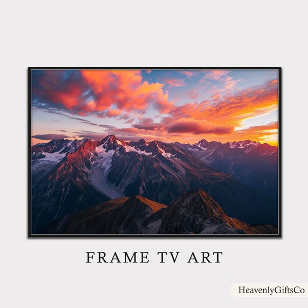 Majestic Mountains Frame TV Art, Sunrise Over Mountain Landscape Print, Frame TV Modern Art, Nature Print, Digital Download Art