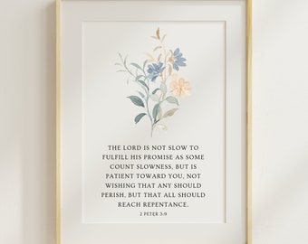 2 Peter Digitale print The Lord is Not Slow om zijn belofte na te komen Christelijk decor Neutraal bijbelvers printen modern schrift decor digitaal