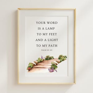 Your word is a lamp to my feet and a light to my path Psalm 119 Bible Verse Wall Art Modern Scripture, Christian Home Decor Digital Verse
