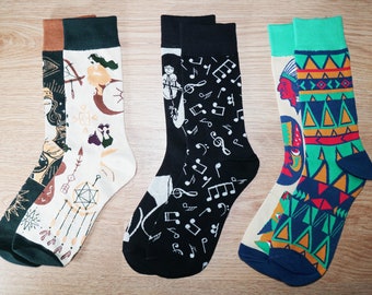 3er-Pack lustige Socken: Unisex, Größe 38–42, 100 % Baumwolle – Entdecken Sie Abenteuer mit Stil