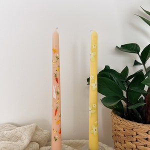 yellow and peach Hand painted candles, soy wax table candles