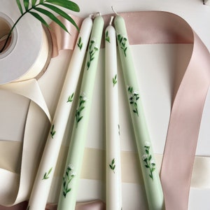 Green spring hand painted candles