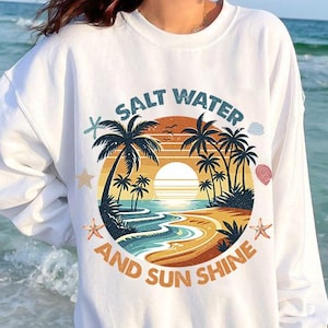Zout water en zon png, sublimatieontwerp, zomer png, retro strand png, tropisch png, T-shirtontwerp direct downloaden, zomer png