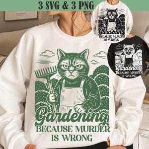 Jardinería porque asesinar está mal, archivo SVG PNG, diseño retro vintage divertido y moderno para camisetas gráficas, bolsos de mano, pegatinas, llaveros, etc.