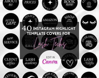 Lash Tech Highlight Covers Lash Tech Instagram Story IG Highlights Eyelash Extensions Highlight Icons Instagram Templates Lash Social Media