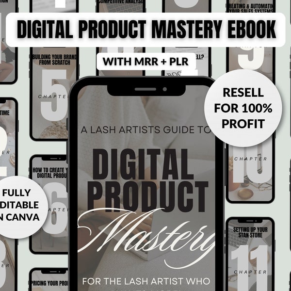 Done for you MRR e-book template for canva, How to Sell Digital Products with Master Resell Right for Lash Techs, Done for You PLR Ebook