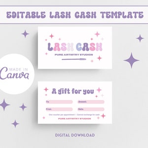 Lash ギフト カード、Lash キャッシュ バウチャー、Lash Tech ギフト証明書テンプレート (印刷可能、編集可能)、Lash クーポン、Lash キャッシュ テンプレート、Lash バックス