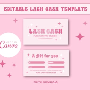 certificado de presente diy lash cash para lash techs, Lash Cash Card, Lash Voucher, Lash Gift Card, Lash Coupon, Lash Bucks, voucher para imprimir