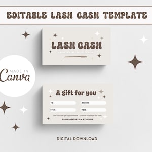 Lash Voucher, certificado de regalo diy, tarjeta de regalo Lash, Lash Cash, cupón de Lash, plantilla de certificado de regalo imprimible y editable, Lash Bucks