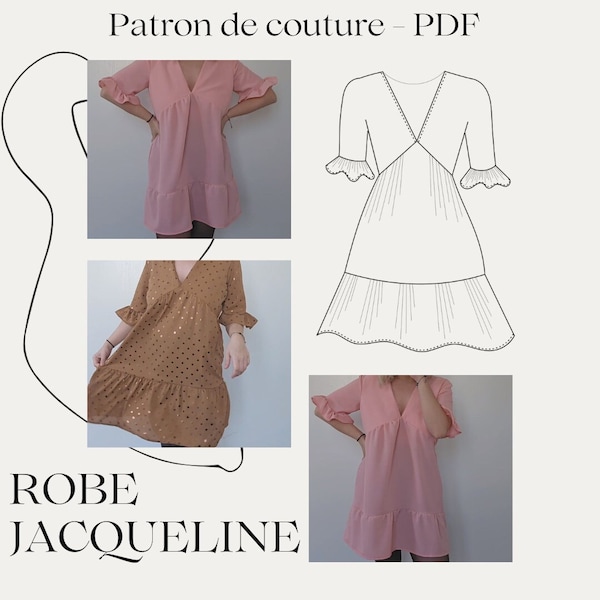 Patron couture PDF robe Jacqueline - robe printemps été large à volants - facile - débutant