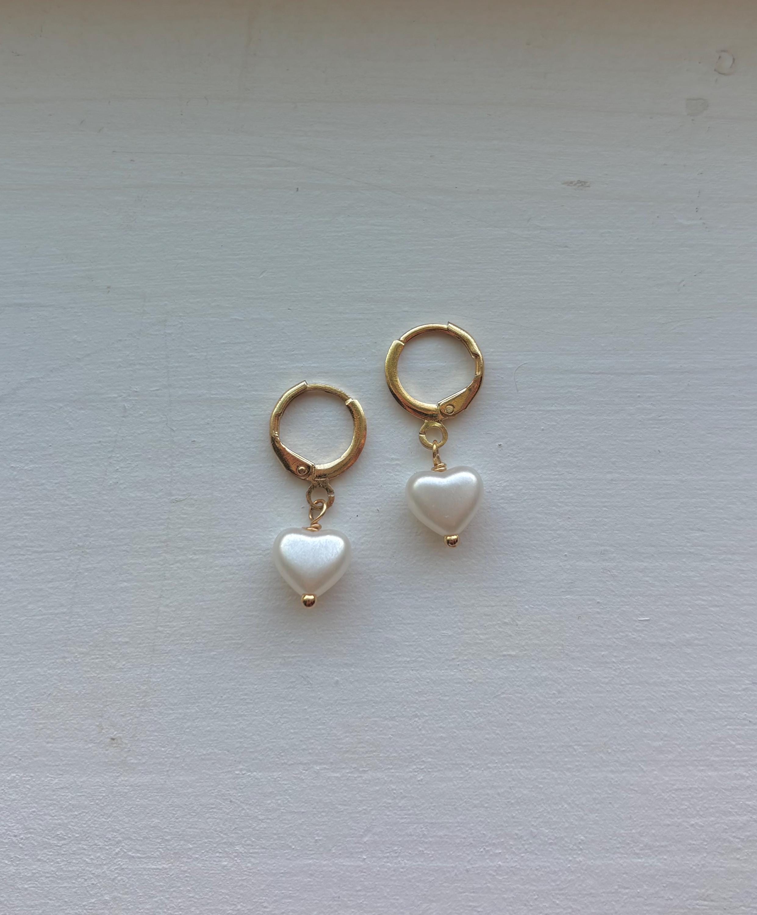 Pearl Heart Earrings, Gold Earrings, Silver Earrings, Birthday