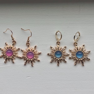 Gold Sun Charm Earrings, Pink Sun Earrings, Blue Sun Earrings, Green Sun Earrings, Handmade Boho Y2K Jewelry, Gift for Her, Christmas Gift