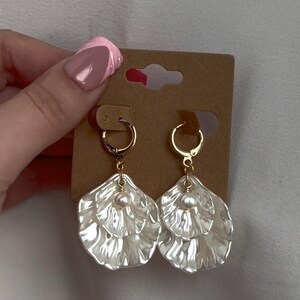 Layered Shell & Pearl Dangly Earrings, Sea Shell  Silver Gold Hoops, Beachy Ocean Lover Jewelry, Minimalist Jewelry, Mother’s Day Gift