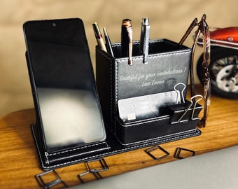 Organizador de escritorio personalizado de cuero vegano - Juego de mesa de oficina con múltiples compartimentos para regalo