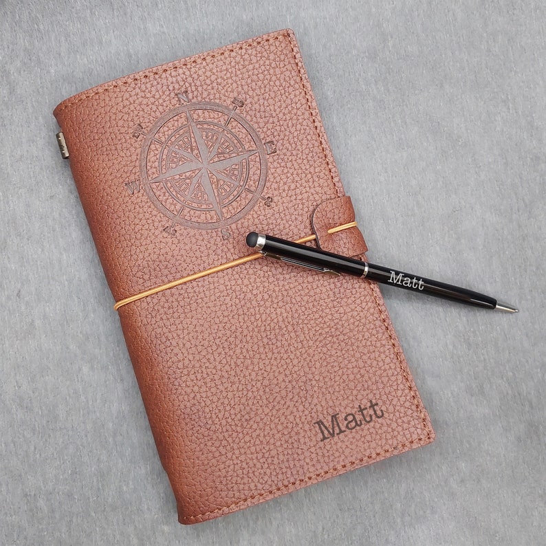 Gift Set / Personalized Leather Notebook with Customized Touchscreen Pen / Engraved Journal (Blank, Lined, Grid) Included / Anniversary Gift