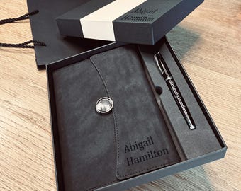 Personalized Vegan Leather Journal Gift Set / Engraved Pen & Box