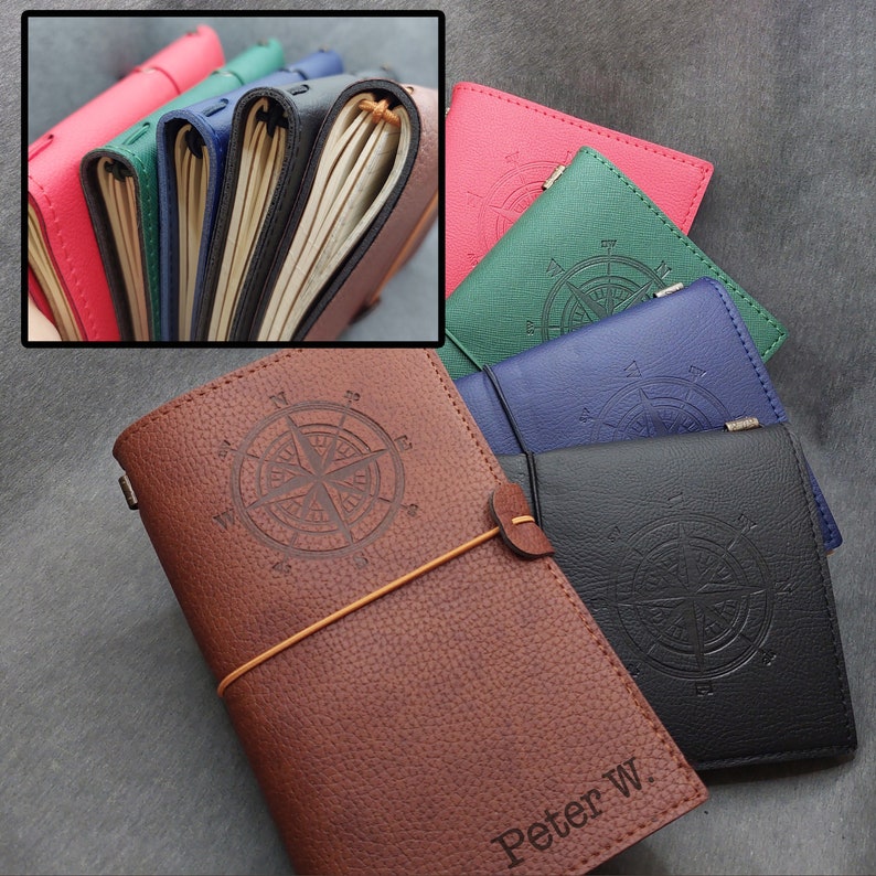 Gift Set / Personalized Leather Notebook with Customized Touchscreen Pen / Engraved Journal (Blank, Lined, Grid) Included / Anniversary Gift