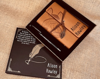 Set de regalo de diario personalizado de cuero vegano - Bloc de notas personalizado - Bolígrafo a juego