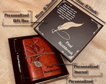 Custom Vegan Leather Journal Gift Set / Engraved Box & Stylus Pen, New Job Present