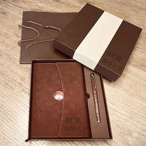 Personalized Vegan Leather Journal Pen Set: Engraved Gift Box