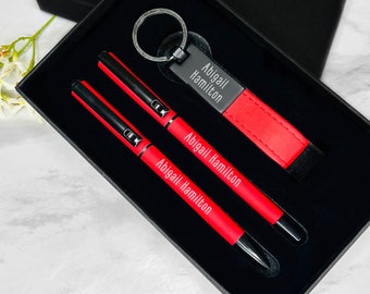 Set de regalo personalizado de bolígrafo y llavero, regalo de aniversario grabado