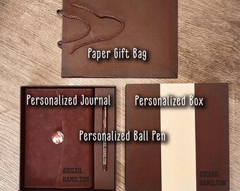 Engraved Vegan Leather Journal Gift Set / Personalized Pen & Custom Box