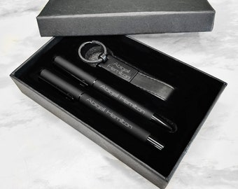 Set de regalo de bolígrafo y llavero grabados / Regalo de aniversario personalizado
