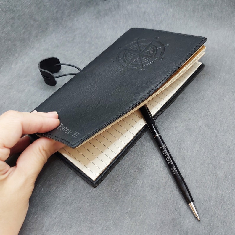 Gift Set / Personalized Leather Notebook with Customized Touchscreen Pen / Engraved Journal (Blank, Lined, Grid) Included / Anniversary Gift