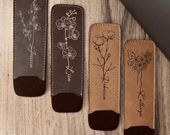 Estuche para bolígrafos personalizado de piel vegana con estampado floral – Regalo con nombre personalizado
