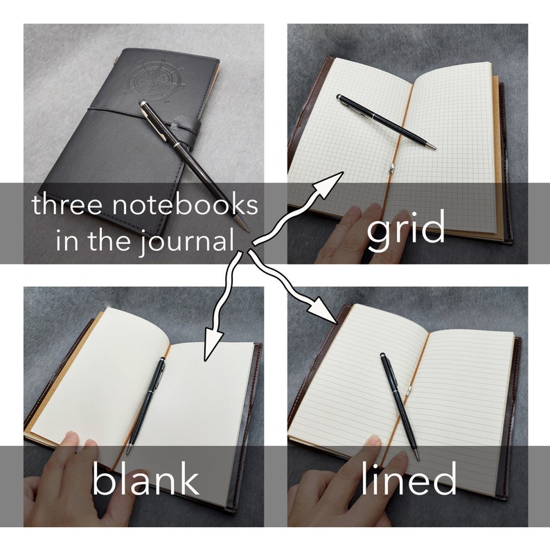 Gift Set / Personalized Leather Notebook with Customized Touchscreen Pen / Engraved Journal (Blank, Lined, Grid) Included / Anniversary Gift
