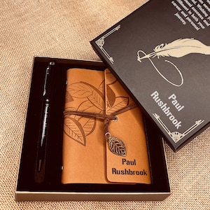 Personalized Vegan Leather Journal Gift Set: Engraved Boxed Notebook & Pen