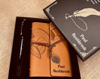 Personalized Vegan Leather Journal Gift Set - Engraved Boxed Notebook & Pen