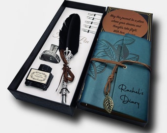 Conjunto de caneta de pena personalizada para caligrafia com diário personalizado