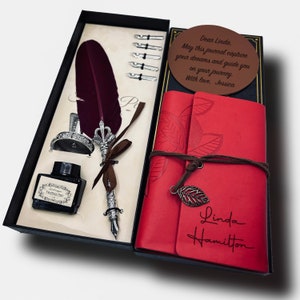 Ensemble de calligraphie personnalisée avec journal personnalisé / kit de calligraphie / plume d'oie / plume / plume d'oie et encre / cadeau d'anniversaire pour femme