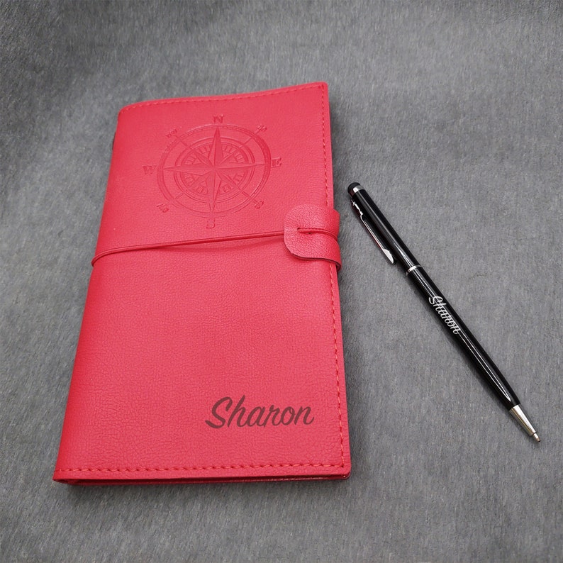 Gift Set / Personalized Leather Notebook with Customized Touchscreen Pen / Engraved Journal (Blank, Lined, Grid) Included / Anniversary Gift