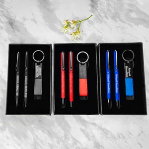 Gepersonaliseerde gegraveerde pennenset, balpen, rollerbalpen, sleutelhanger, cadeauset voor afstuderen opa, cadeau leraar, jubileumcadeau