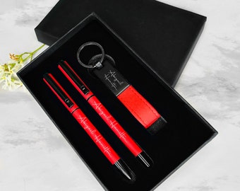 Juego de regalo de bolígrafo y llavero con nombre grabado, regalo de graduación personalizado